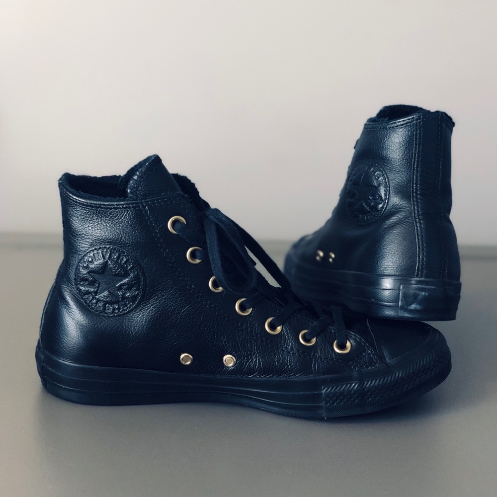 Converse black leather high top